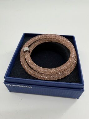 Swarovski CrystalDust Pink Sparkle Double Wrap Bracelet Cuff Bangle Stackable
